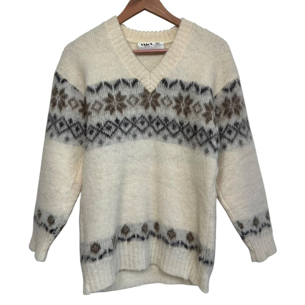 Vintage VAKA Women’s Icelandic Pure New Wool Nordic V-Neck Pullover Sweater L